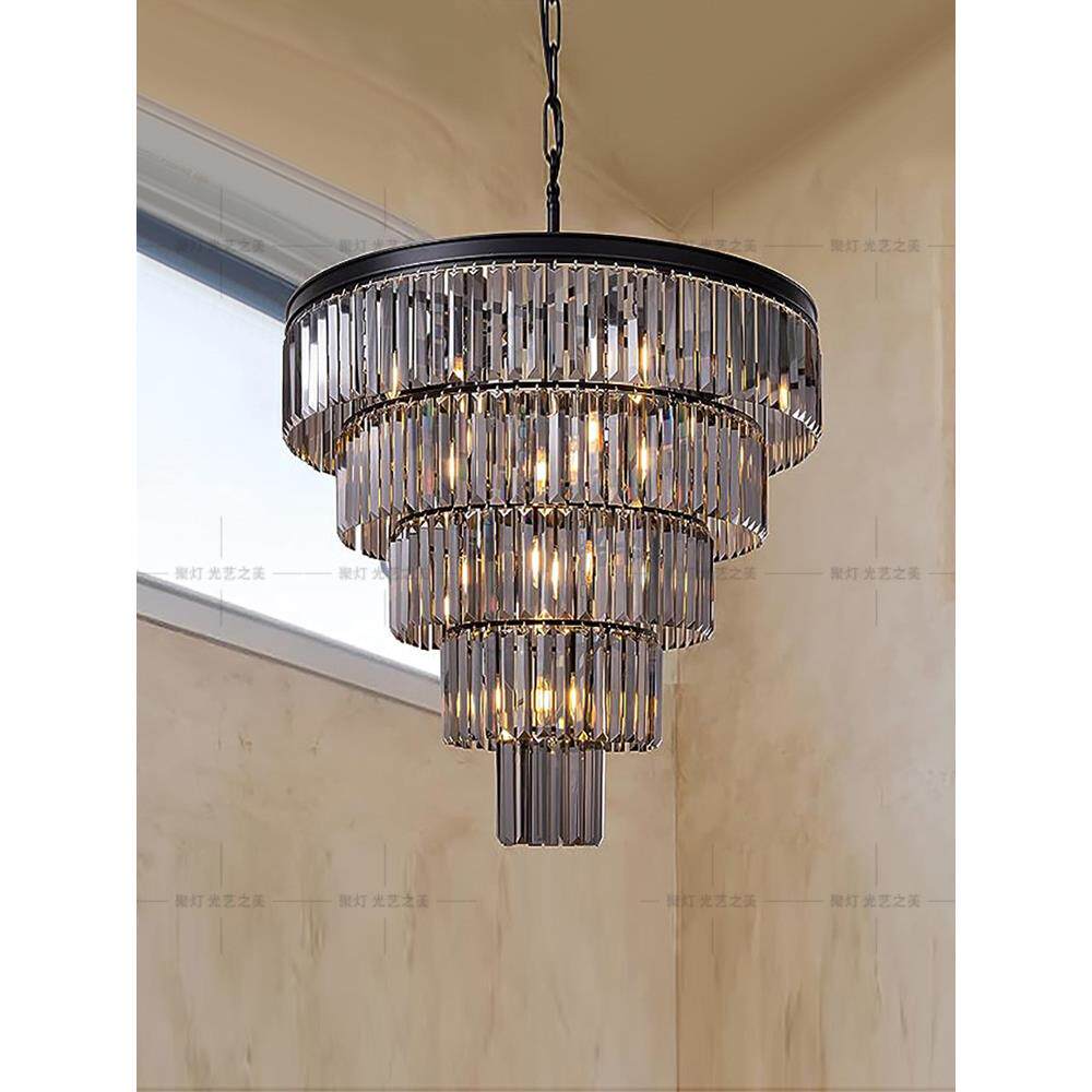 挑空客厅水晶吊灯loft公寓楼梯挑高长吊灯美式别墅宴会厅婚庆灯具