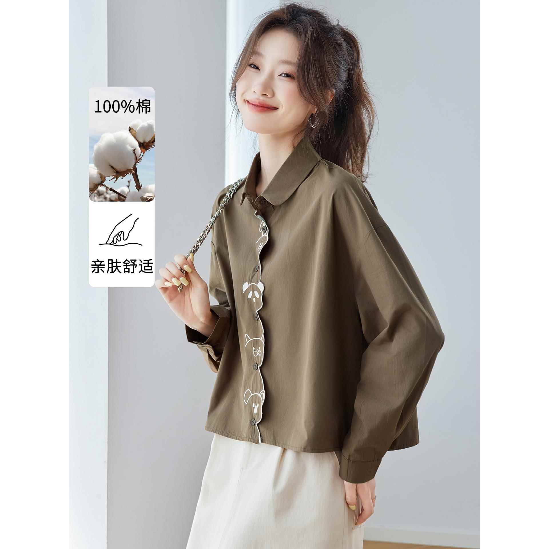 2025新款早秋女装长袖衬衫女宽松百搭上衣设计感小众纯棉衬衣外套