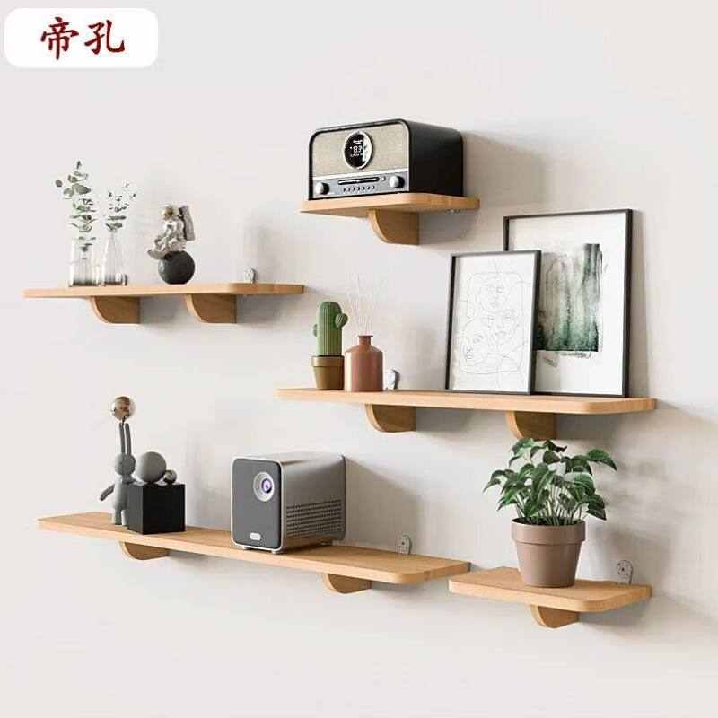 帝孔实木投影仪支架壁挂床头墙上置物架免打孔路由器置物架墙壁托