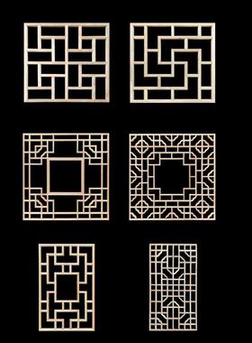 A947东阳木雕中式仿古格栅实木镂空花格吊顶圆形八角灯盘灯罩方形