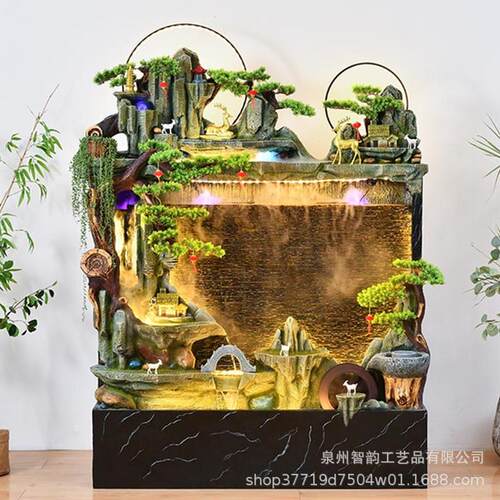 大型假山喷泉流水摆件客厅办公室茶室别墅庭院落地风水招财水幕墙