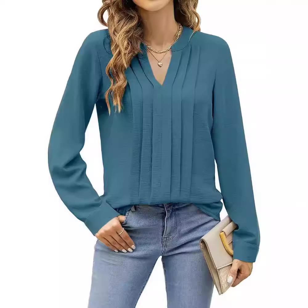 Tops Temperament Commuter Long Sleeve Solid Color Tops
