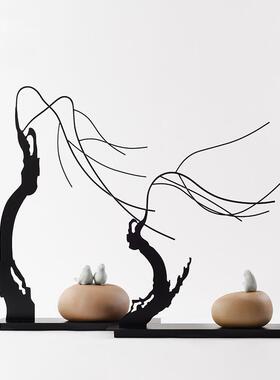 新中式现代创意铁艺陶瓷招财鸟摆件样板间客厅电视柜玄关软装饰品