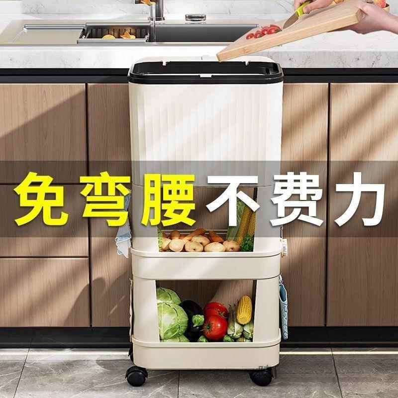 厨房垃圾桶家用大容量带盖移动双层收纳弯腰日式多层置物架其他无