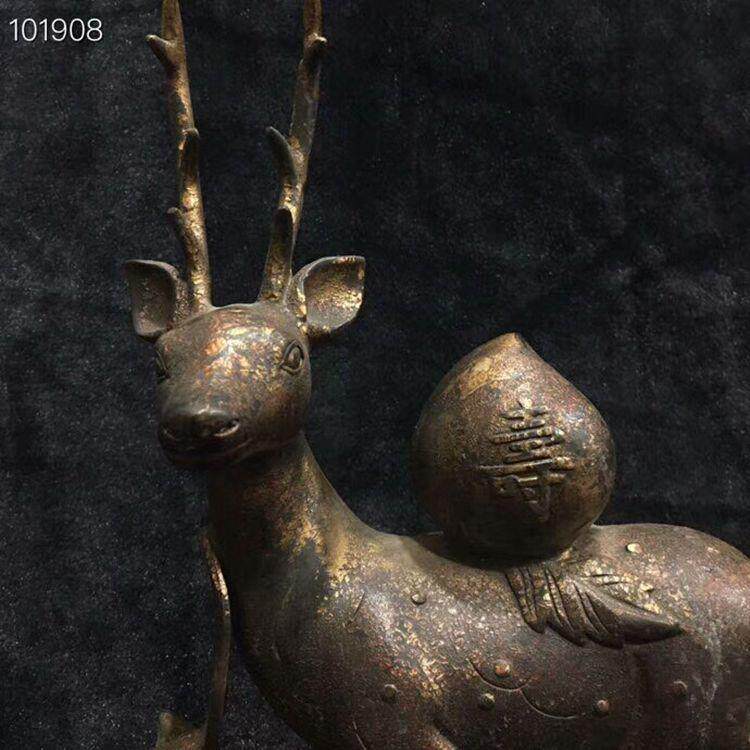 仿古做旧紫铜寿桃鹿铜器摆件家居客厅电视柜办公室玄关装饰工艺品