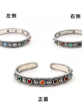 高档民族风925纯银手覆古款开口藏做族色旧手环游牧草原风镯蒙古