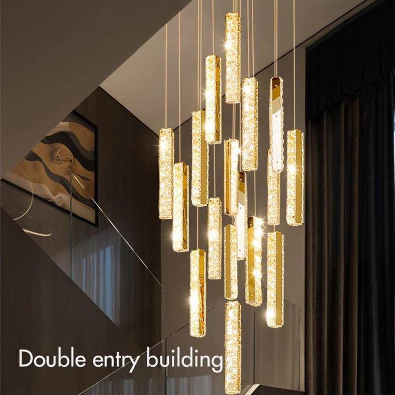 现代挑空客厅吊灯楼梯灯复式楼别墅水晶长吊灯轻奢跃层loft大吊灯