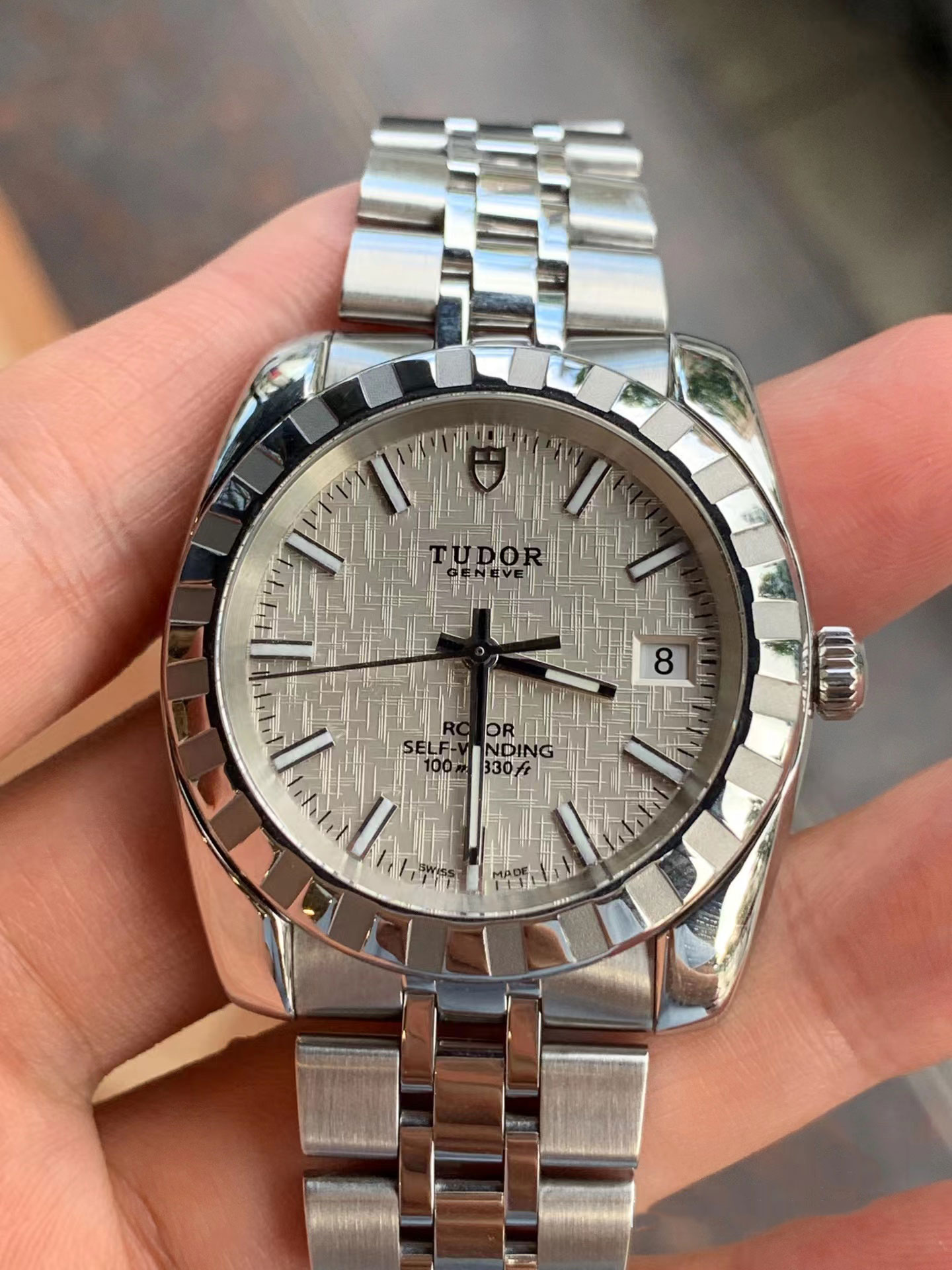 [98新]帝舵经典银布纹M21010-0014自动机械38mm男士手表