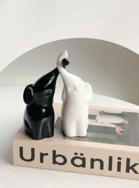 景德镇瓷器现代轻奢陶瓷黑色高级感家居创意小象情侣装饰桌面礼物