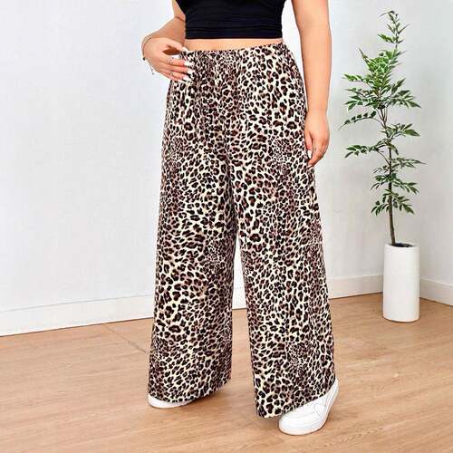 Women Leopard Print Straight Leg Casual Lounge Pants