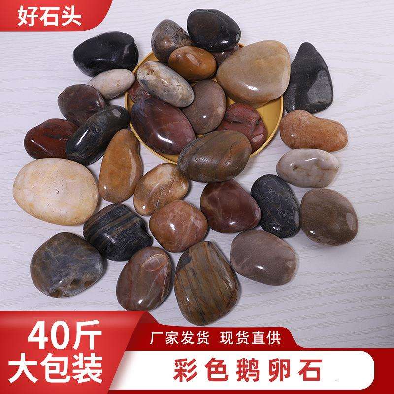 五彩抛布光鹅精卵石40斤装工程铺路鱼石缸景907装饰雨花石头天然
