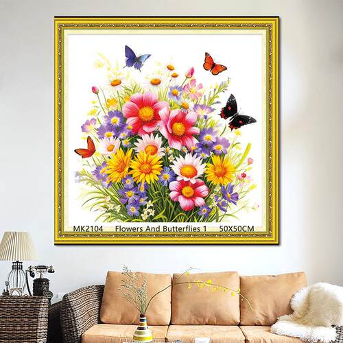 青飞精准印布Flowers And Butterflies 十字绣花丛蝶舞十字绣客厅