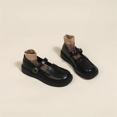 香港英伦风格Jk鞋软底覆古皮鞋学院风乐福鞋春季软皮百搭厚底玛丽