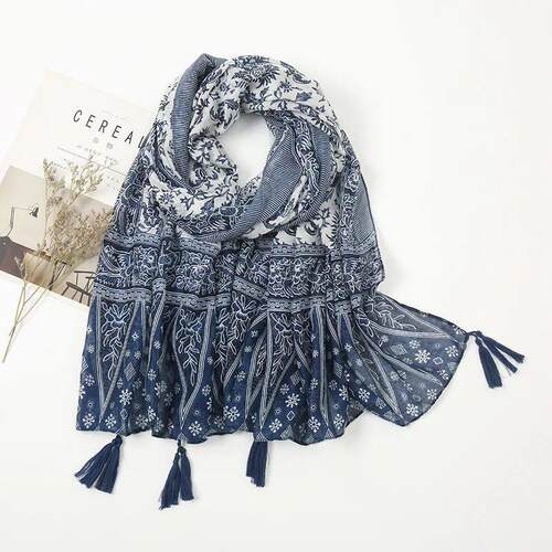 Lovely Patchwork Aztec Floral Tassel Viscose Shawl Scarf Lad