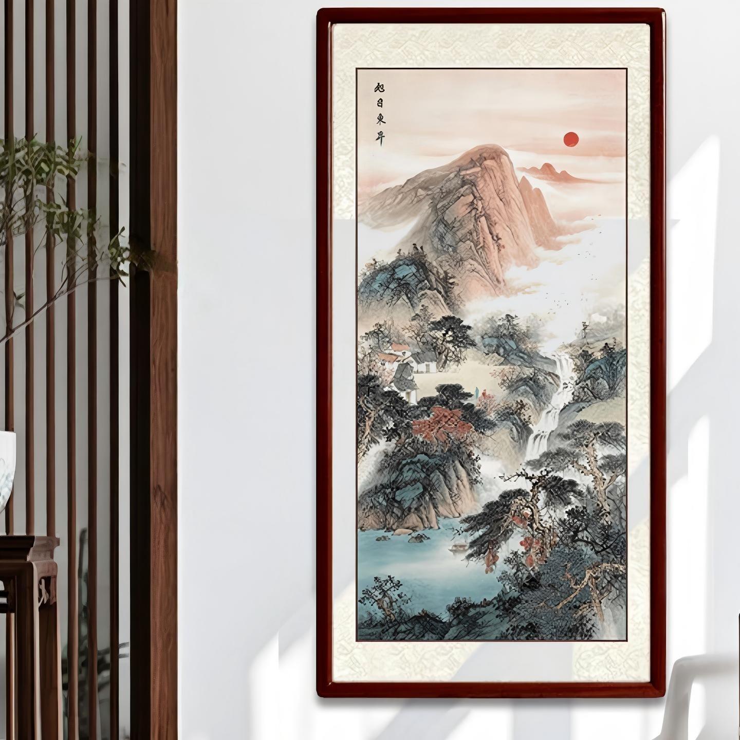 旭日东升泰山日出山水画中式国画进门入户玄关背景墙聚财山水挂画