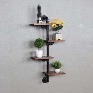 美式铁艺水管墙上置物架 咖啡厅创意绿植展示架 复古餐厅装饰搁板