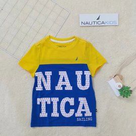 nautica诺帝卡男童圆领短袖，夏季童装双拼，色上衣短袖