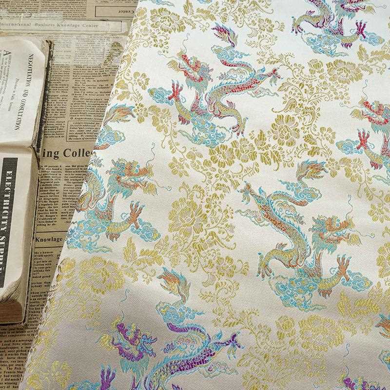 新款直销中国风祥龙仿宋锦旗袍复古色织面料新中式拼色唐装汉服提