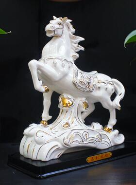 德化陶瓷烤金马到成功摆件一对招财开业乔迁送礼马年吉祥物工艺品