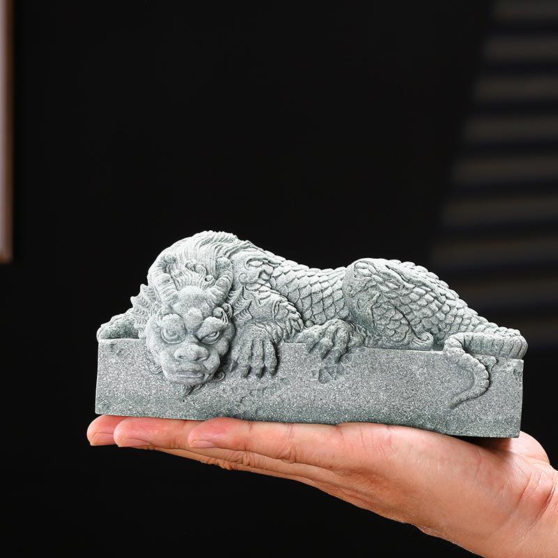 中式国风卧龙石玺动物摆件园艺盆栽假山鱼缸造景创意客厅桌面装饰
