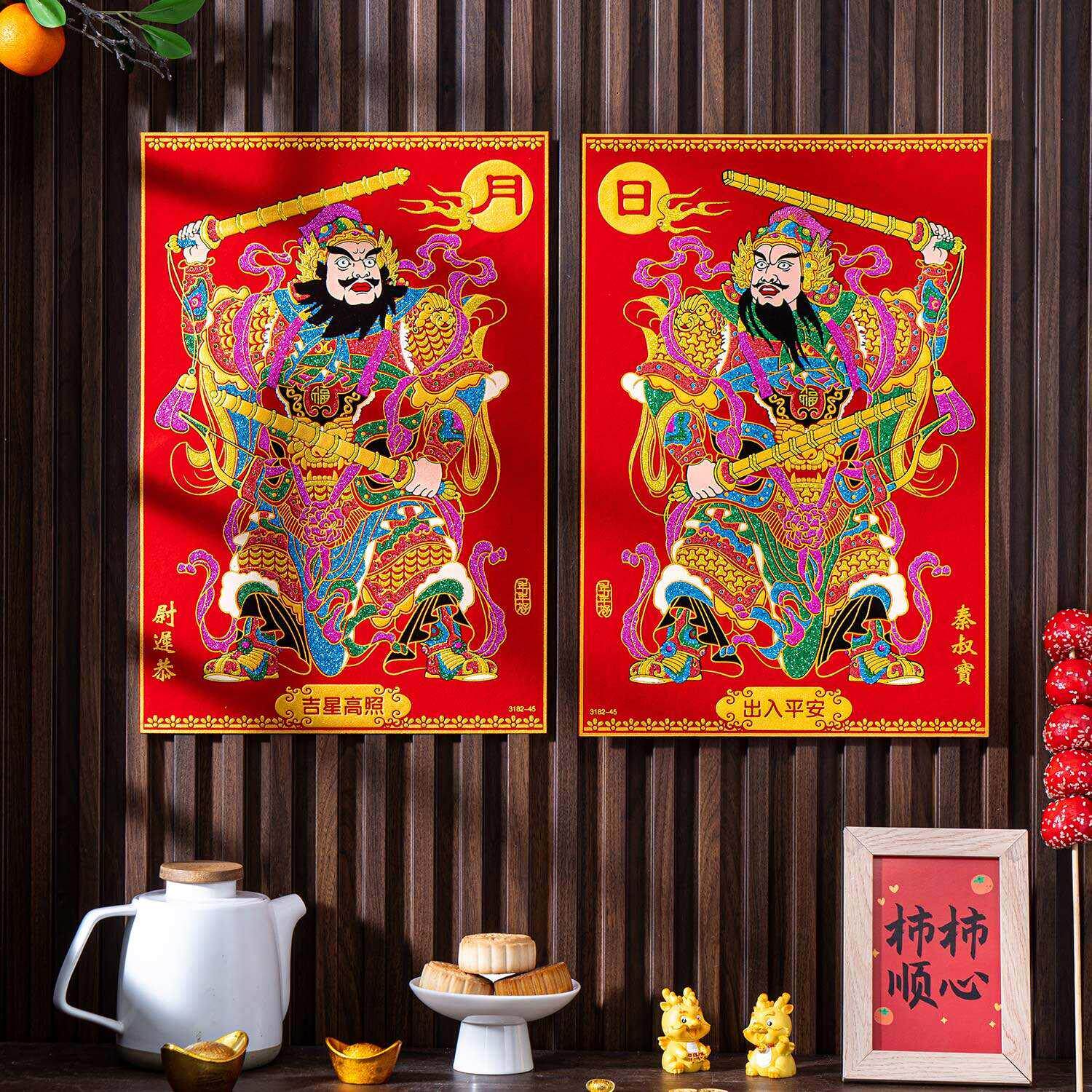 门神门贴春节大门贴纸新年装饰2026春节布置过年关公张飞年画贴画