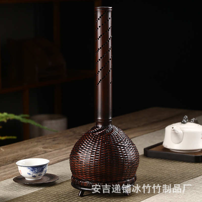 手工竹编香炉摆件复古禅意香插小众香线盘香炉茶道摆件香道器具