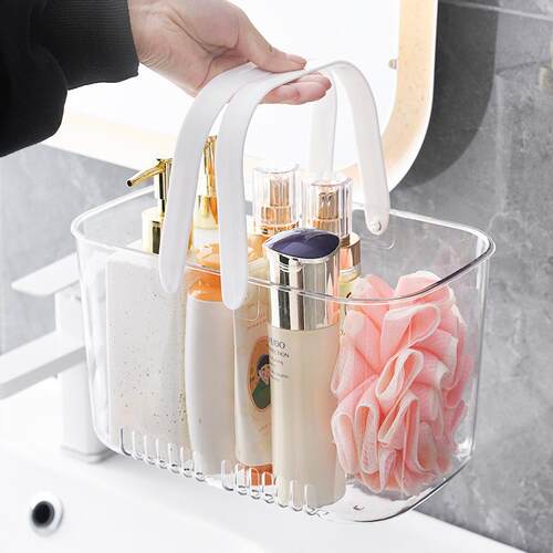 Transparent Handheld Shower Basket Storage Organizer Bathroo