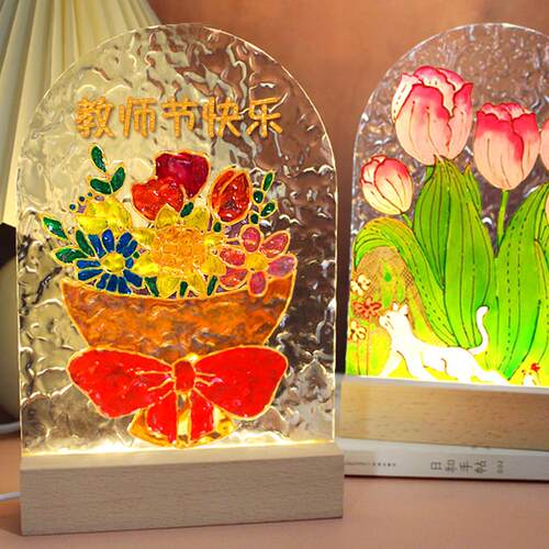手工玻璃画郁金香小夜灯diy制作材料包教师节中秋节暖场活动礼物