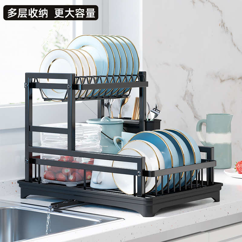 杯子餐具碗碟架铁艺双层沥水碗架厨房放碗筷碟子收纳架