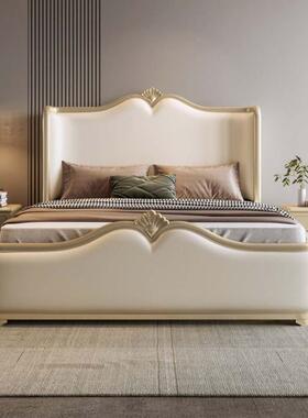 美式轻奢实法木床床式宫廷奢代华复古绒布婚床欧式双人89647现简