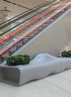 玻璃钢灰色花盆拼接座凳商场美陈休闲椅绿植树池坐椅休息区长排椅