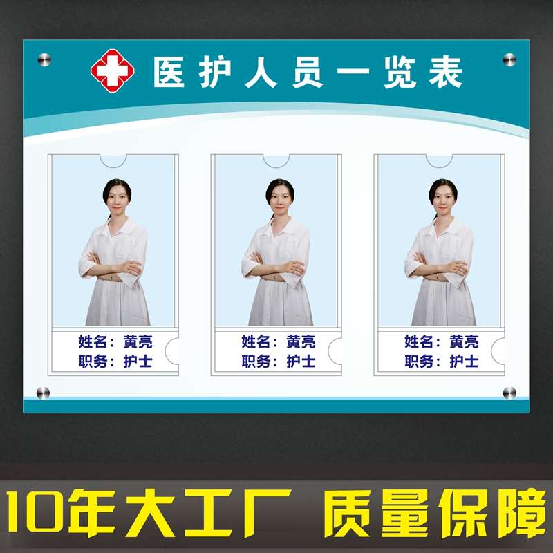 医生简介展示牌医务人员公示栏护士站一览表公示牌工作人员岗位牌