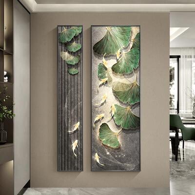 轻奢高级感玄关装饰画 画银杏叶走廊过道挂画 画家大业大壁画 画