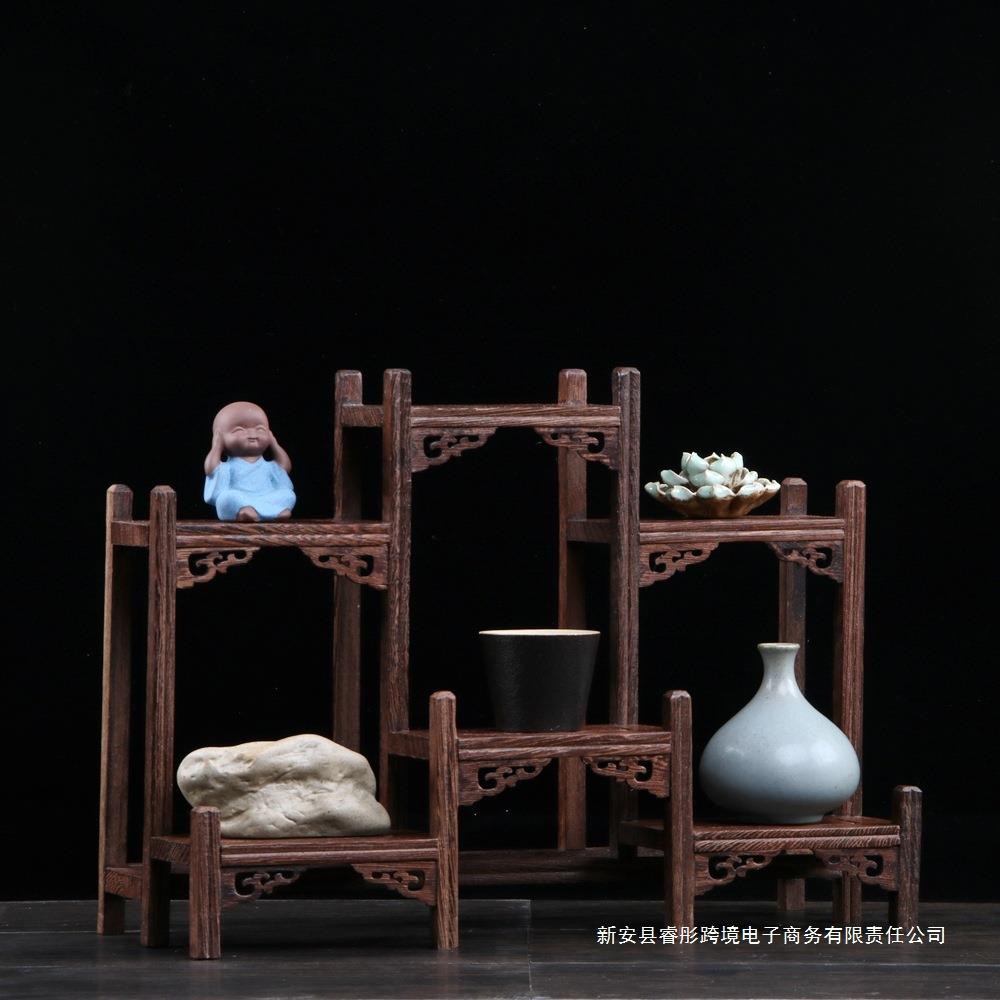 小博古架实木宝架底座展示紫砂壶木茶壶UFO架子式多宝多阁鸡翅中