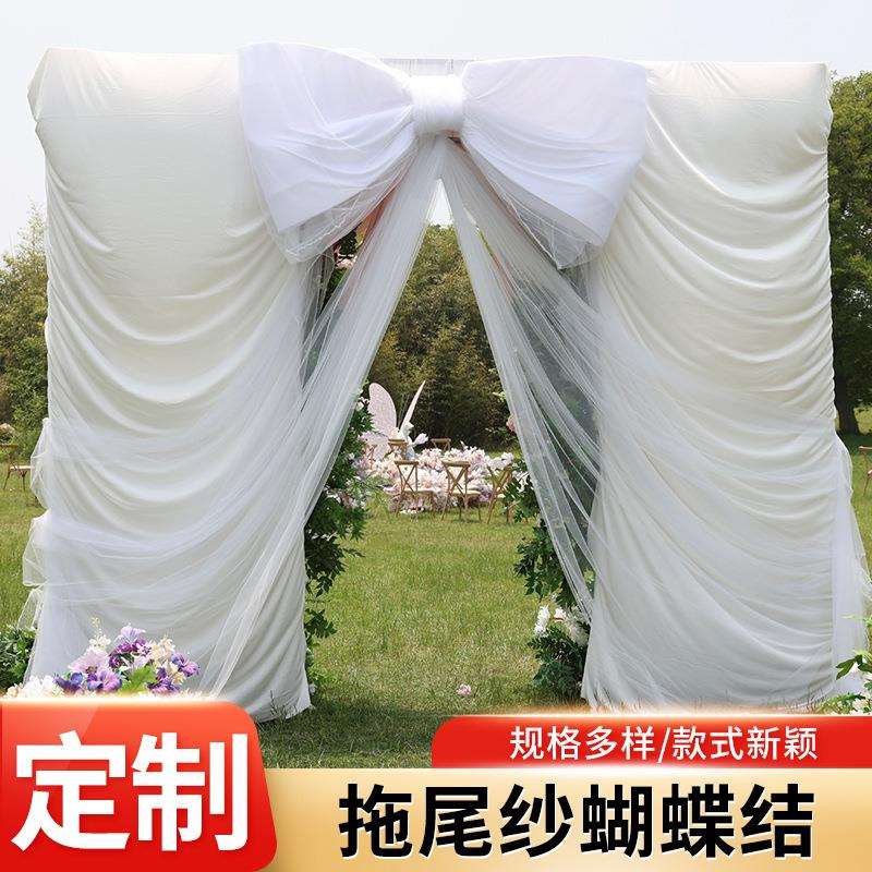 婚庆礼大型拖尾纱蝴蝶结拱门户外挂布纱幔纱幔舞台蝴蝶结背景装饰