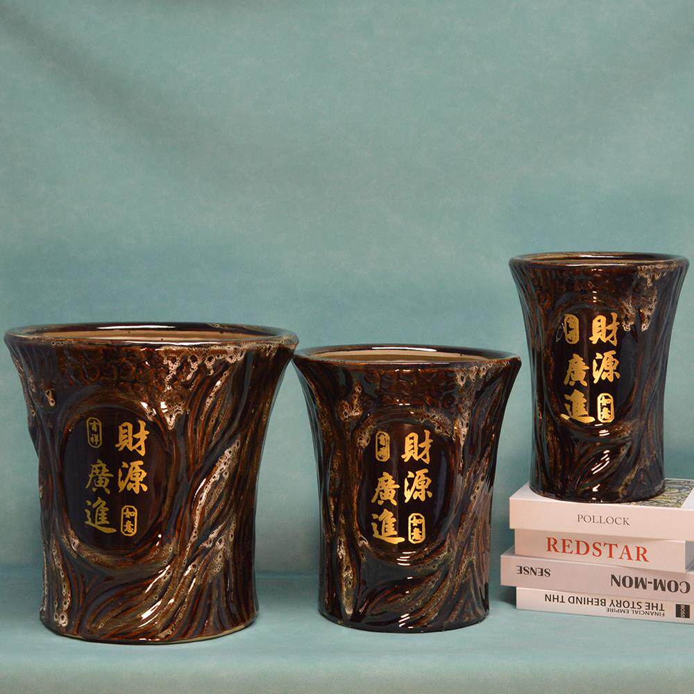 特大型树纹陶瓷花盆，覆古中国风金字招财，落地式花盆，钱树，钱