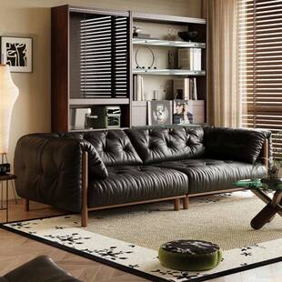 星月栖法式 复古电动功能黑色沙发可调节设计师头层真皮沙发