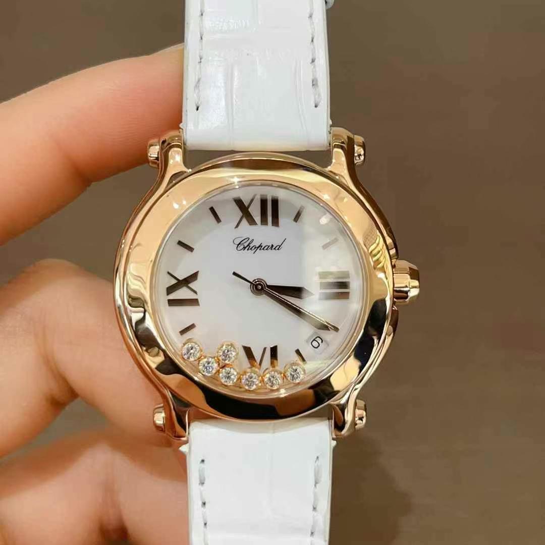 9.8新萧邦快乐钻女款表玫瑰金石英女士手表277471-5002表径36mm