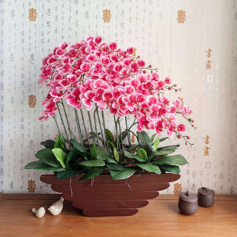 和家手感蝴蝶兰假花彷真花摆件客厅玄关装饰花塑料花l新家礼品