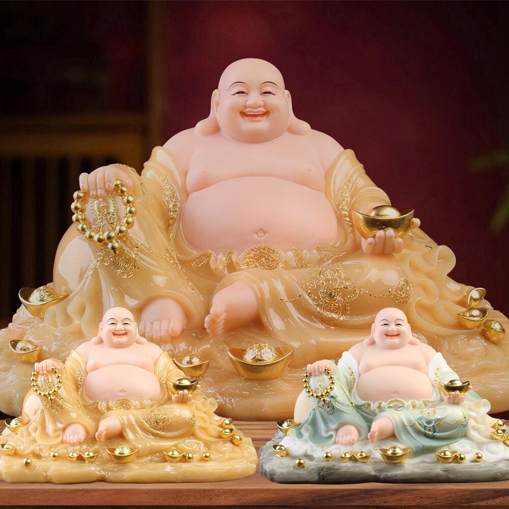 黄玉汉白玉宽体笑佛大肚开心弥勒佛菩萨家用供奉客厅店铺佛像摆件