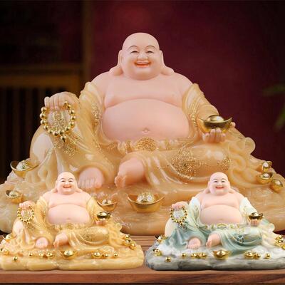 黄玉汉白玉宽体笑佛大肚开心弥勒佛菩萨家用供奉客厅店铺佛像摆件