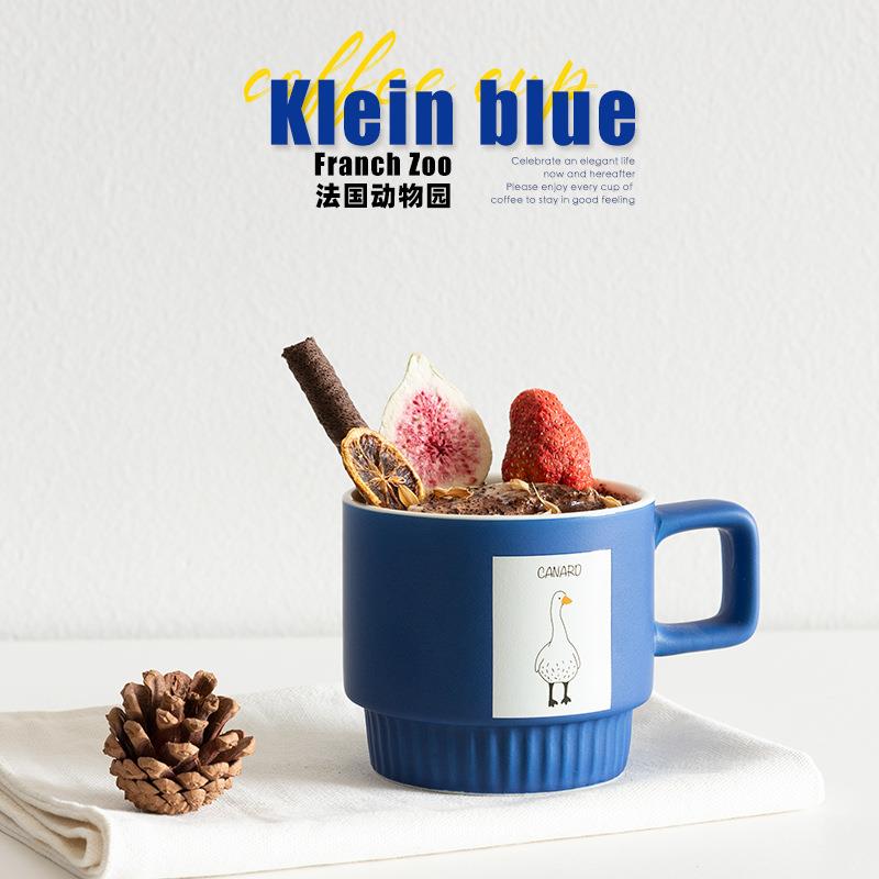 克莱因蓝法式动物咖啡杯陶瓷杯子拉花喝水杯早餐杯茶杯可爱高级感