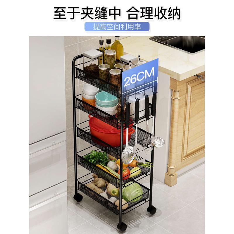 可移动厨房置物架小推车卧室带轮收纳架子落地多层零食家用储物架