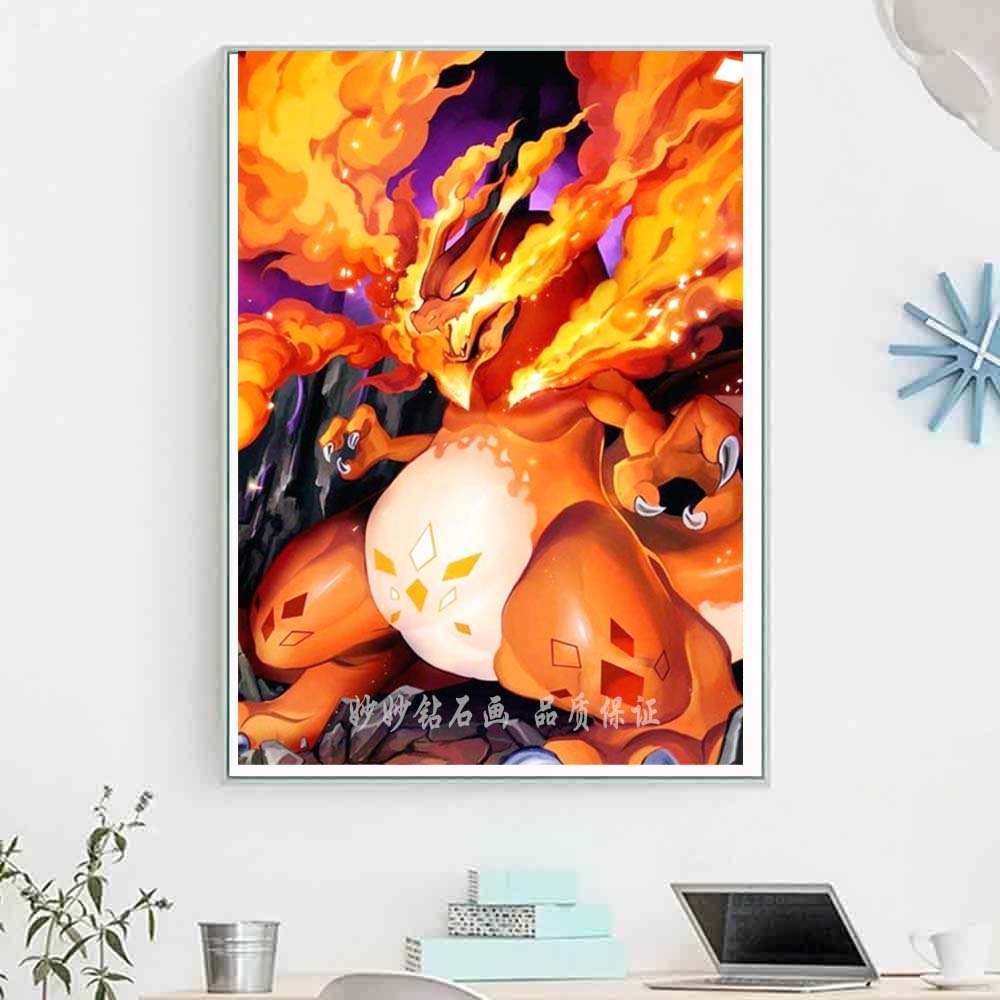 精灵宝可梦喷火龙钻石画儿童diy手工男孩点钻画床头贴砖石十字绣