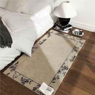 轻奢床边地毯复98740古卧客厅地地垫法式脏高级卧室房室间黑色耐