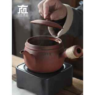 老岩泥泡茶养生用，侧柄沸水壶，大容量，白普洱黑花壶，办公功夫