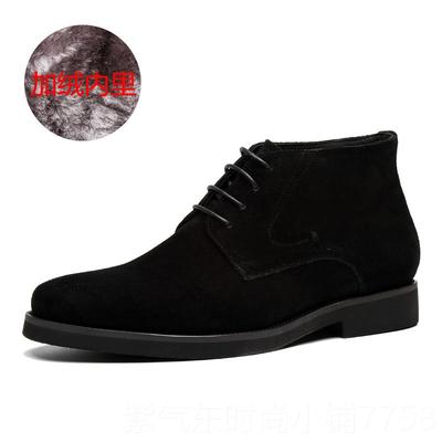 高档冬加绒丁靴男复古季马英伦真皮靴短子男士高帮工装厚底保暖棉