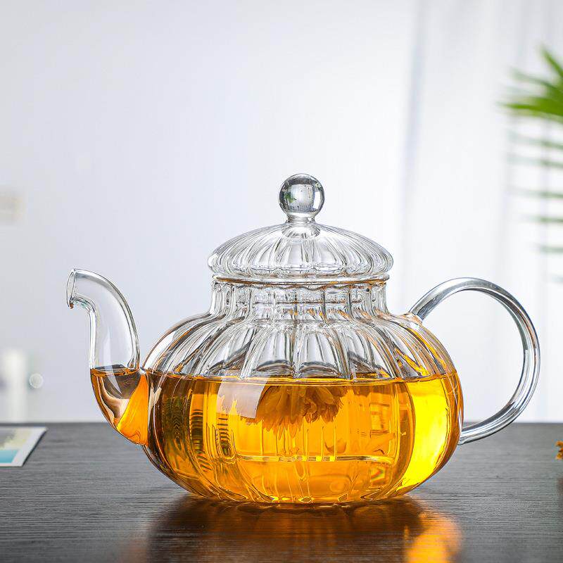 耐热玻璃煮茶壶条纹壶过滤南瓜壶透明花茶壶家用玻璃茶壶养生