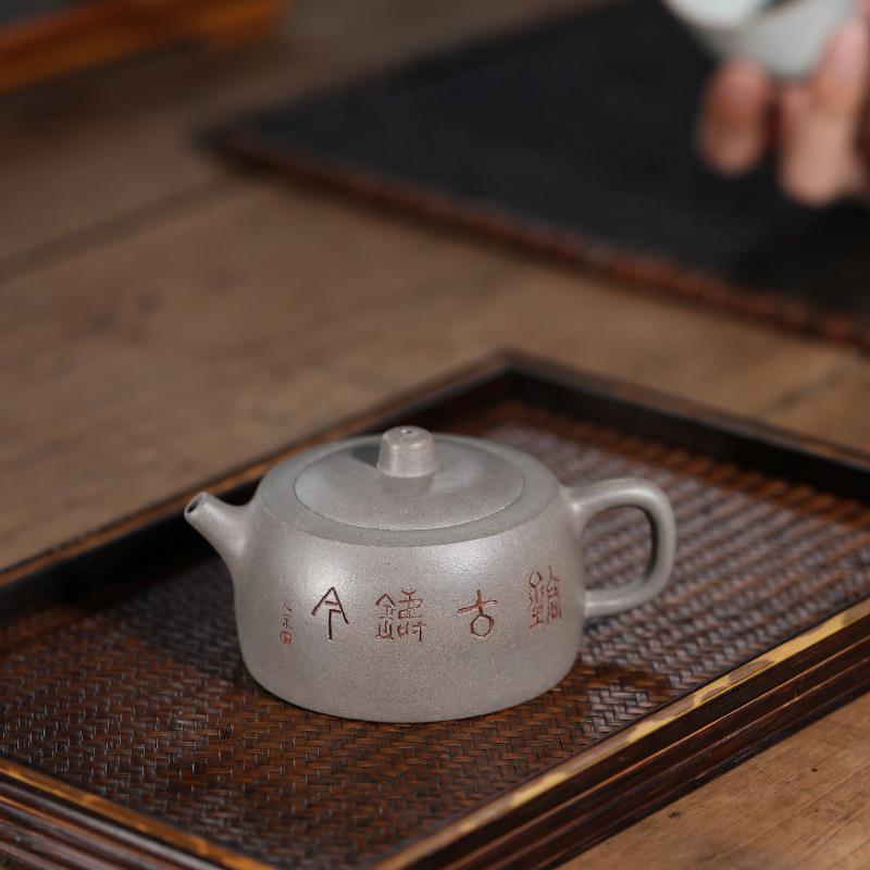 宜兴原矿紫砂井栏壶天青泥茶桌办公室内赠送茶具茶壶陶艺国潮风