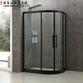 黑色不锈钢移门钢化玻璃沐浴房浴屏家用定制干湿分离浴室洗澡间